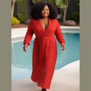 Vintage Daffodil Bird Robe 2X Belted Long Sleeves Cover Up Resort Cruise Beach